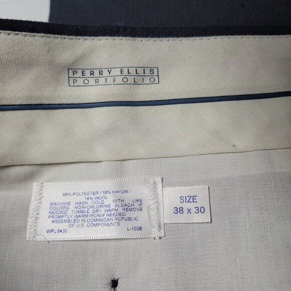 Perry Ellis Portfolio Dress Pants Mens Size 38x30 Tapered Flat Front Dark Gray - Picture 3 of 3